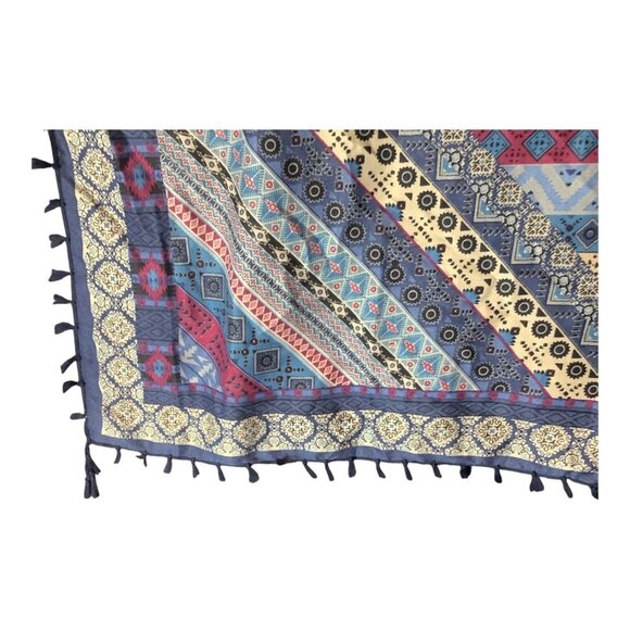 Bohemian Inspired Multicolor Tassel Shawl Wrap Scarf With Geometric Patterns - Picture 7 of 10